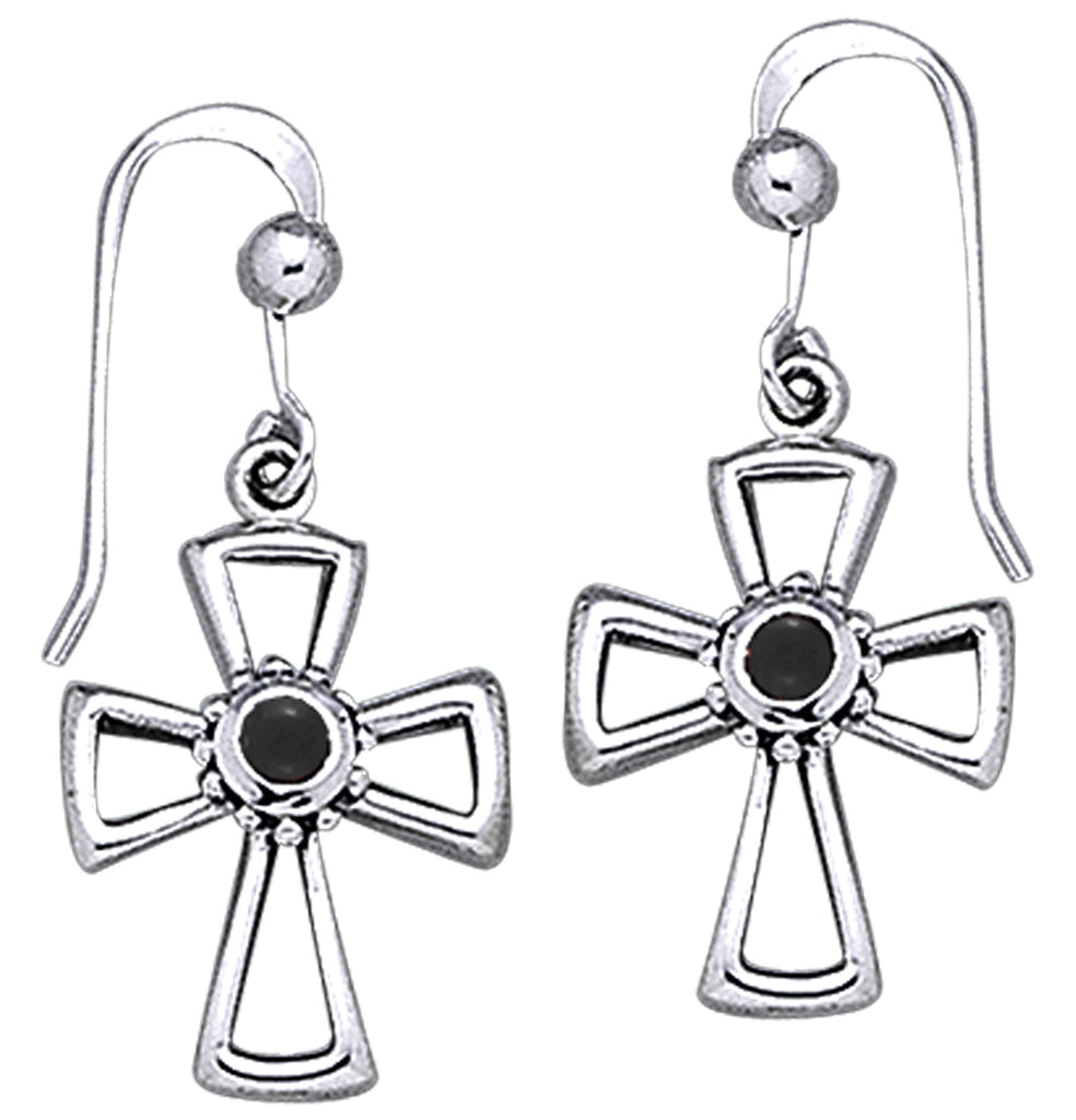 Jewelry Trends Sterling Silver and Black Onyx Celtic Cross Dangle Earrings