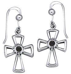 Jewelry Trends Sterling Silver and Black Onyx Celtic Cross Dangle Earrings