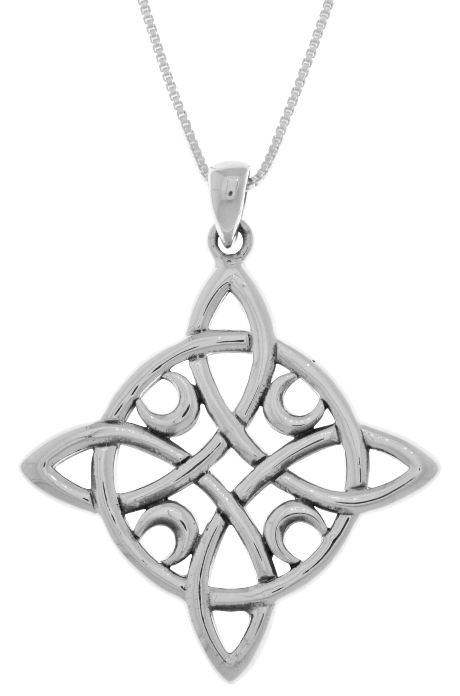 Jewelry Trends Sterling Silver Celtic Quaternary Moon Luck Knot Pendant on 18 Inch Box Chain Necklace
