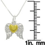 Jewelry Trends Sterling Silver Angel Wings Pendant with Gold-plated Heart on Box Chain Necklace