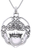 Jewelry Trends Sterling Silver Celtic Claddagh Heart in Hands Pendant on 18 Inch Box Chain Necklace