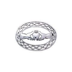Jewelry Trends Sterling Silver Irish Claddagh with Celtic Knot Work Brooch Pin