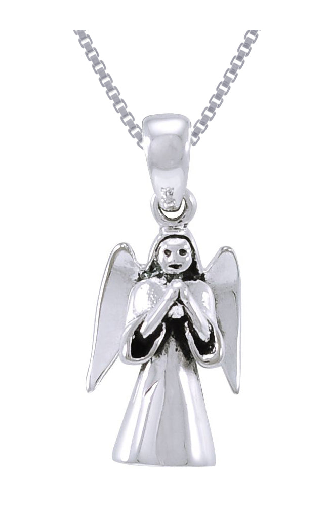 Jewelry Trends Sterling Silver Praying Angel Pendant on 18 Inch Box Chain Necklace