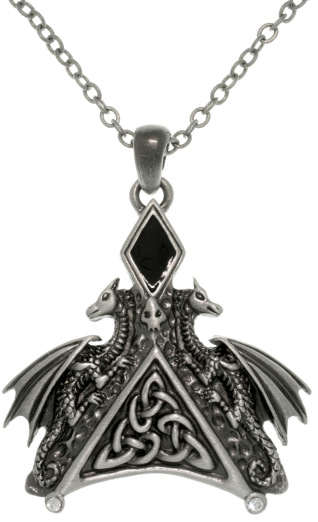 Jewelry Trends Pewter Double Dragon Triangle Celtic Pendant with 25 Inch Chain Necklace