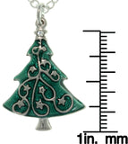 Jewelry Trends Pewter Crystal and Enamel Christmas Holiday Star-decorated Tree Charm with 18 Inch Chain Necklace