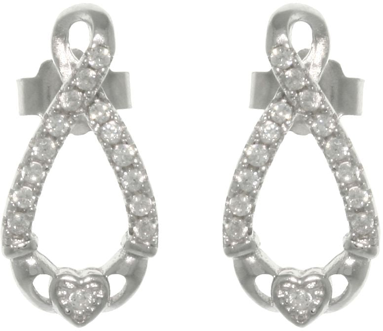 Jewelry Trends Sterling Silver Pave Cubic Zirconia Infinity Claddagh Post Earrings