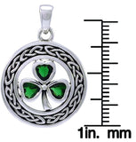 Jewelry Trends Sterling Silver Celtic Clover Pendant with Green Glass Leaves on 18 Inch Box Chain Necklace
