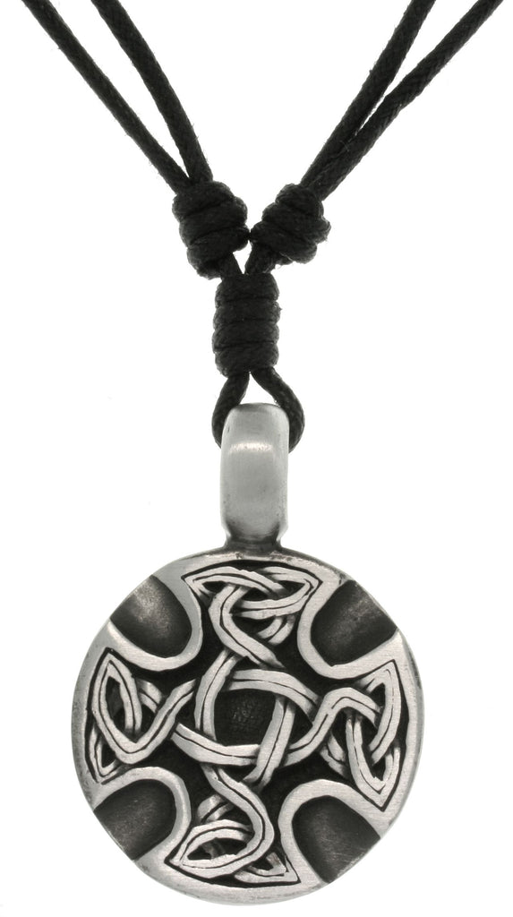 Jewelry Trends Pewter Celtic Medallion Unisex Pendant with Adjustable Black Cord Necklace