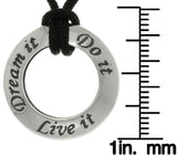 Jewelry Trends Sterling Silver Live It, Dream It, Do It Ring Pendant with Black Cord Necklace