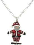 Jewelry Trends Pewter Enamel Holiday Santa Claus Charm with 18 Inch Chain Necklace