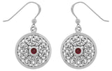 Jewelry Trends Sterling Silver Celtic Knot Round Shield Dangle Earrings with Synthetic Ruby