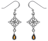 Jewelry Trends Sterling Silver and Garnet Celtic Luck Knotwork Dangle Earrings