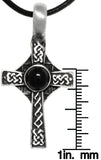 Jewelry Trends Pewter Celtic Cross Pendant with Black Orb on Black Leather Necklace