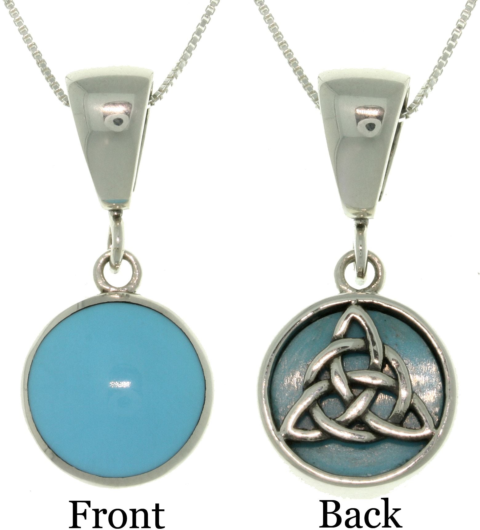 Jewelry Trends Sterling Silver Celtic Knot Reversible Sky Blue Stone Pendant with 18 Inch Box Chain Necklace