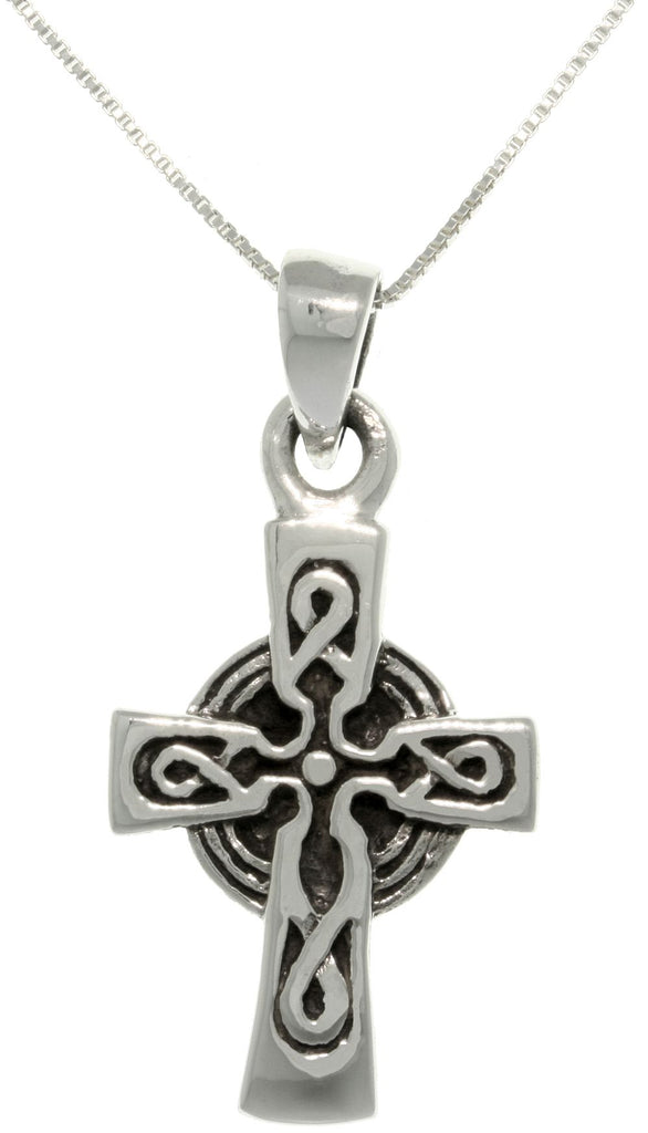 Jewelry Trends Sterling Silver Celtic Cross Pendant with 18 Inch Box Chain Necklace