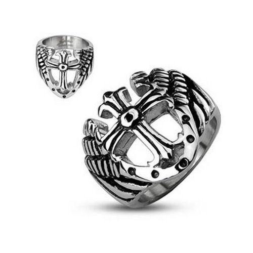 Jewelry Trends Stainless Steel Cross with Shield and Wings Wide Band Ring Whole Sizes 9 - 14 - 9