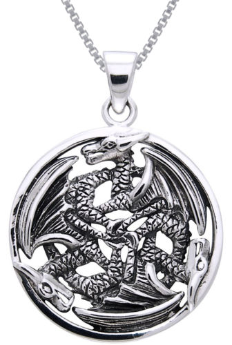 Jewelry Trends Sterling Silver Triple Trinity Dragon Circle Pendant on 18 Inch Box Chain Necklace