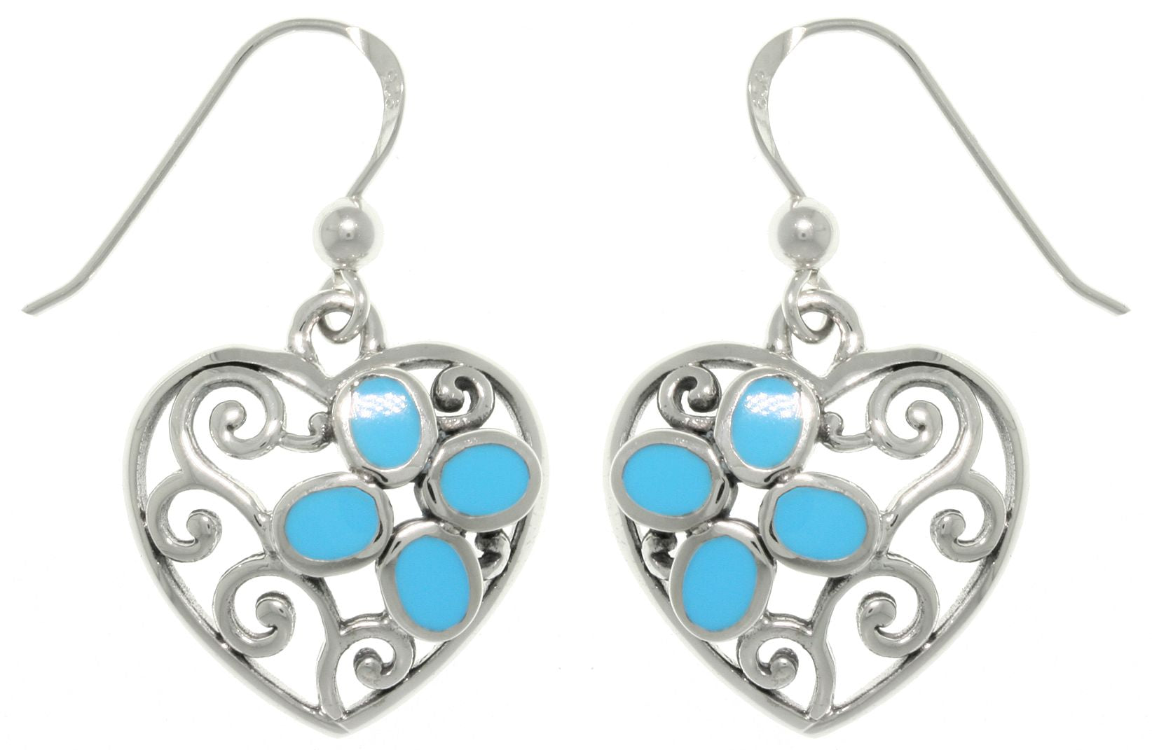 Jewelry Trends Sterling Silver Filigree Heart with Created Turquoise Dangle Earrings