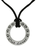Jewelry Trends Sterling Silver Cat Lover Paw Print Ring Pendant with Black Cord Necklace
