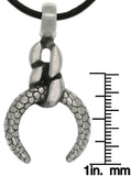 Jewelry Trends Pewter Snakeskin Textured Crescent Claw with Chain Detail Pendant on Black Leather Cord Necklace