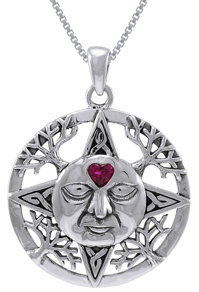 Jewelry Trends Sterling Silver Winter Sun Face Celtic Medallion Pendant with Heart on 18 Inch Box Chain Necklace