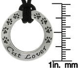 Jewelry Trends Sterling Silver Cat Lover Paw Print Ring Pendant with Black Cord Necklace