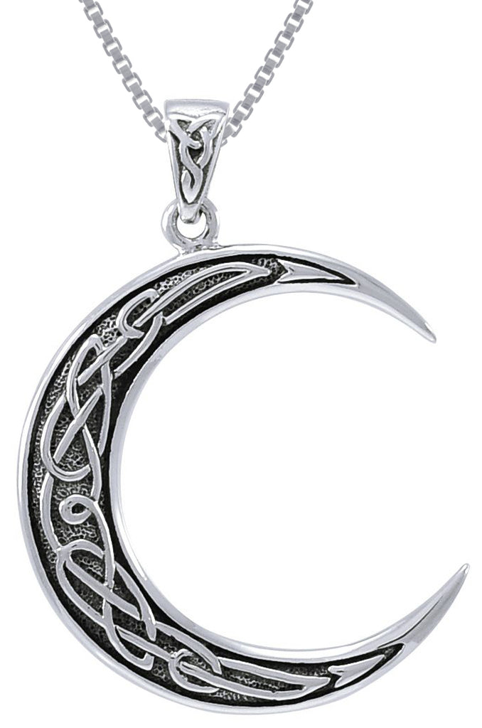 Jewelry Trends Sterling Silver Magical Celtic Crescent Moon Pendant on 18 Inch Box Chain Necklace