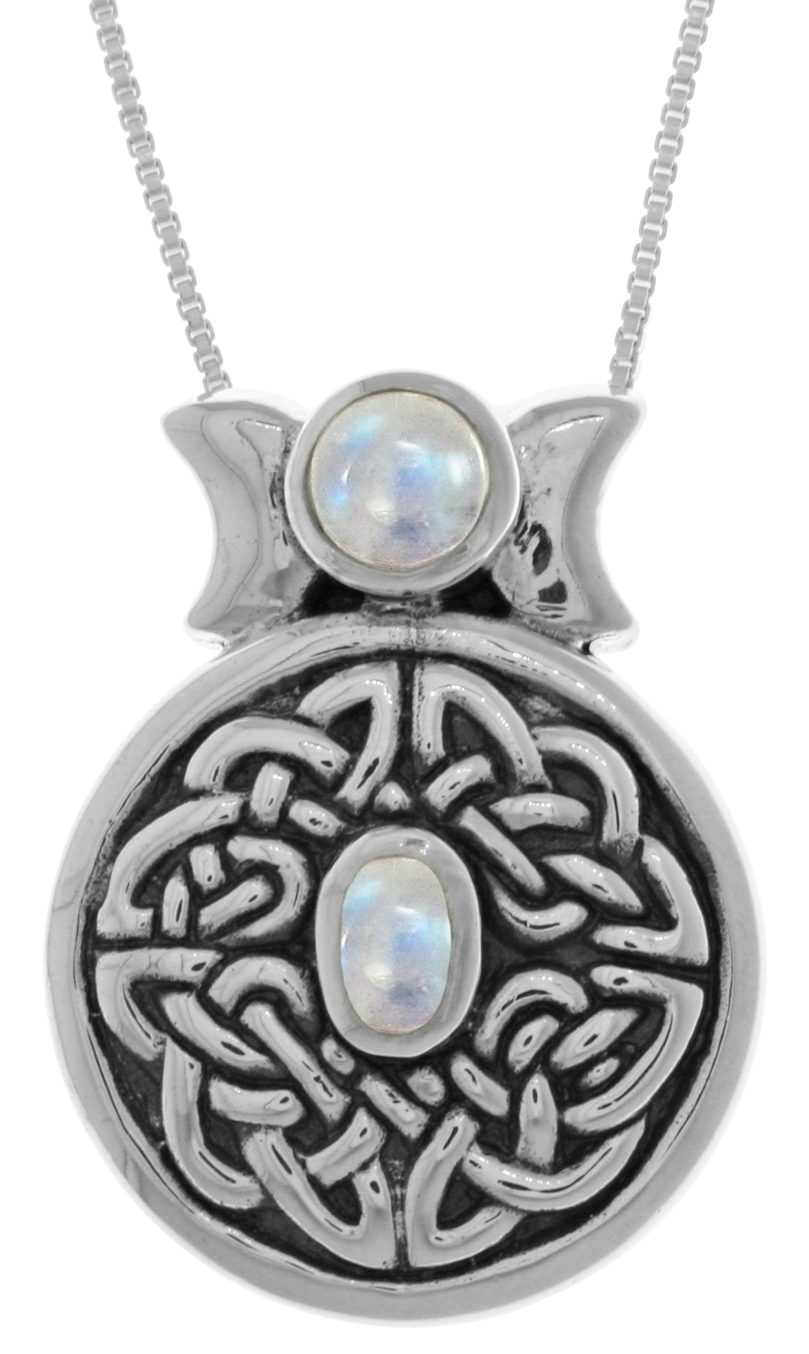 Jewelry Trends Sterling Silver Round Celtic Moon Goddess Pendant with Moonstone on 18 Inch Box Chain Necklace