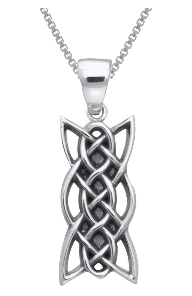 Jewelry Trends Sterling Silver Celtic Knotwork Linear Pendant on 18 Inch Box Chain Necklace