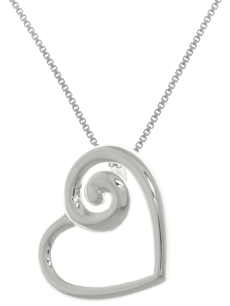 Jewelry Trends Sterling Silver Petite Swirl Heart Pendant on 18 Inch Box Chain Necklace Gift