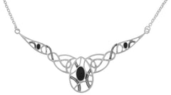 Jewelry Trends Silver Plated Bronze Large Celtic Knotwork Pendant with Black Onyx on Link Chain Necklace