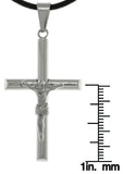 Jewelry Trends Stainless Steel Jesus on Cross Crucifix Pendant on Black Leather Necklace