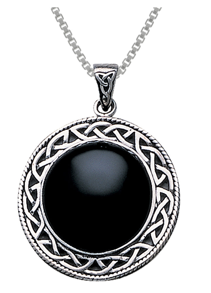 Jewelry Trends Sterling Silver and Black Onyx Celtic Knotwork Pendant on 18 Inch Box Chain Necklace