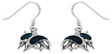 Jewelry Trends Sterling Silver Twin Dolphin Love Dangle Earrings with Paua Shell Accents