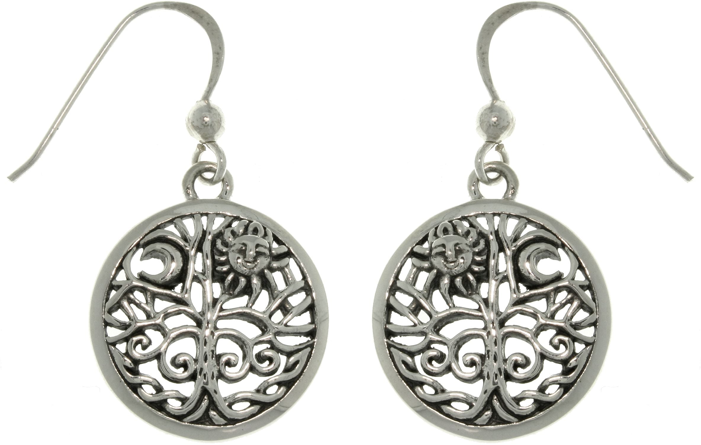 Jewelry Trends Sterling Silver Celtic Moon and Sun Tree of Life Round Filigree Dangle Earrings