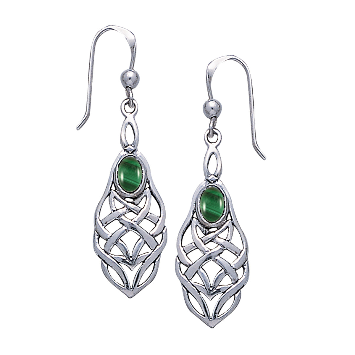 Jewelry Trends Sterling Silver and Created Malachite Celtic Knotwork Dangle Earrings