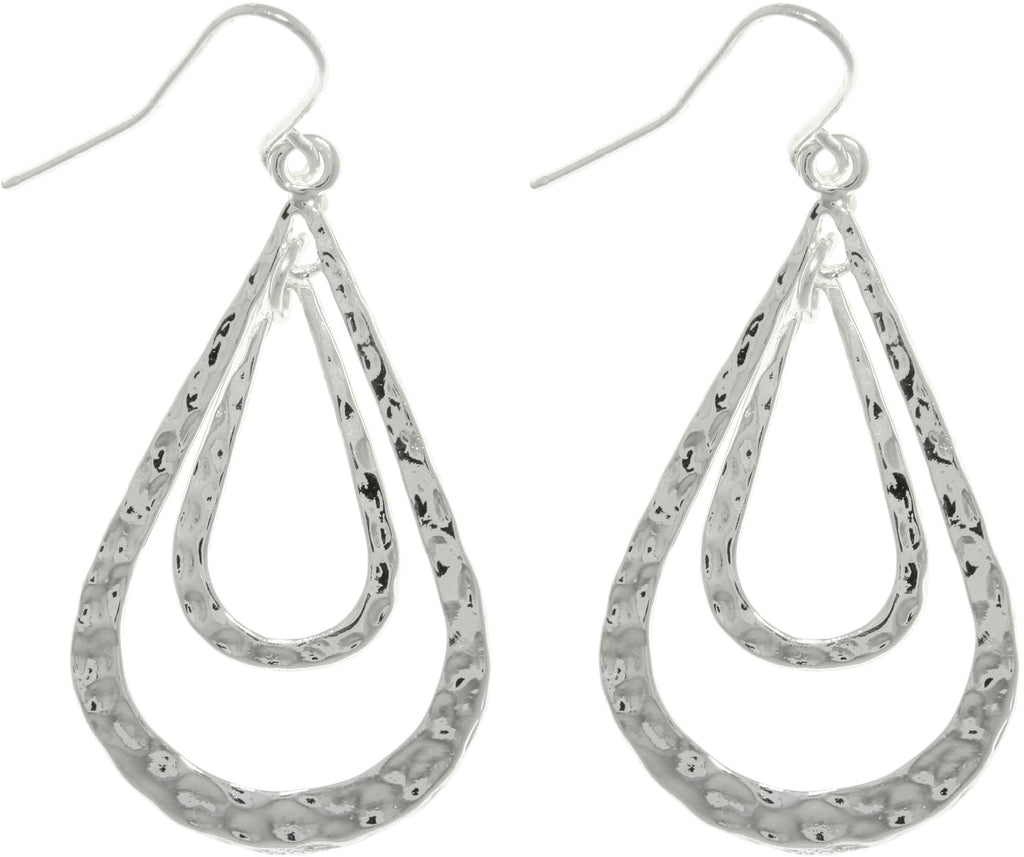 Jewelry Trends Silvertone Pewter Double Teardrop Long Textured Dangle Earrings