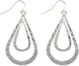 Jewelry Trends Silvertone Pewter Double Teardrop Long Textured Dangle Earrings