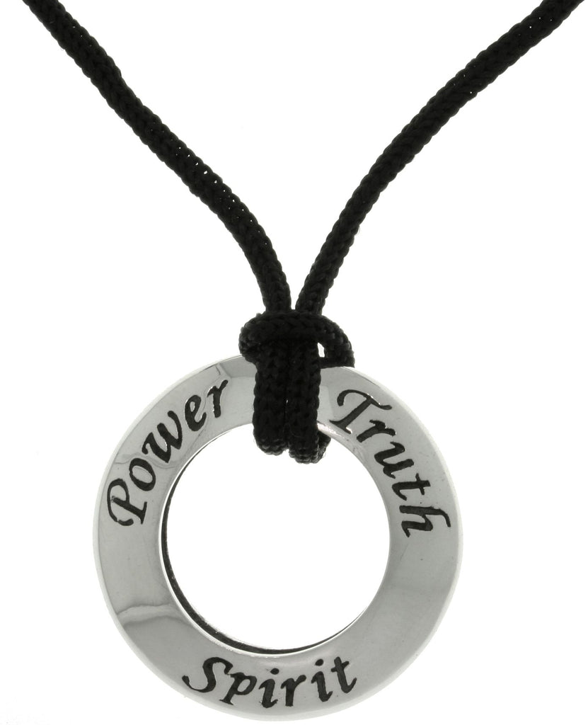 Jewelry Trends Sterling Silver Power, Truth and Spirit Ring Pendant with Black Cord Necklace