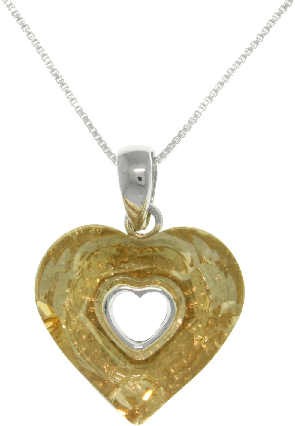 Jewelry Trends Sterling Silver Yellow-gold Glass Heart Pendant Necklace