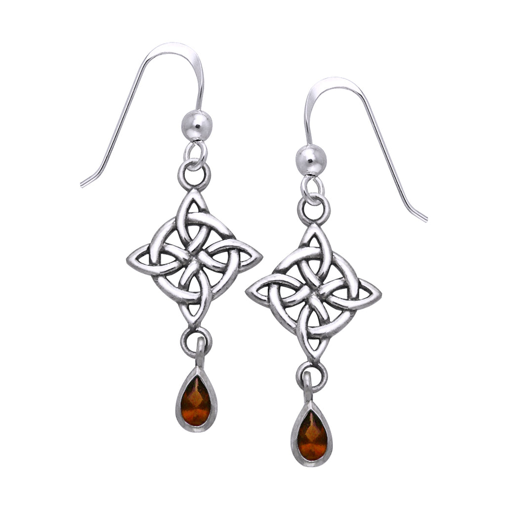 Jewelry Trends Sterling Silver and Garnet Celtic Luck Knotwork Dangle Earrings
