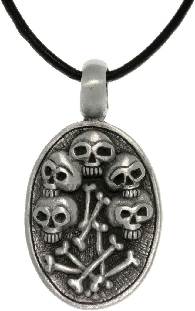 Jewelry Trends Pewter Skulls and Bones Unisex Pendant on 18 Inch Black Leather Cord Necklace