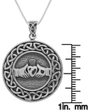 Jewelry Trends Sterling Silver Celtic Claddagh Knot Work Round Pendant on 18 Inch Box Chain Necklace