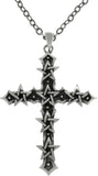 Jewelry Trends Pewter Star Studded Cross Pendant on Link Chain Necklace
