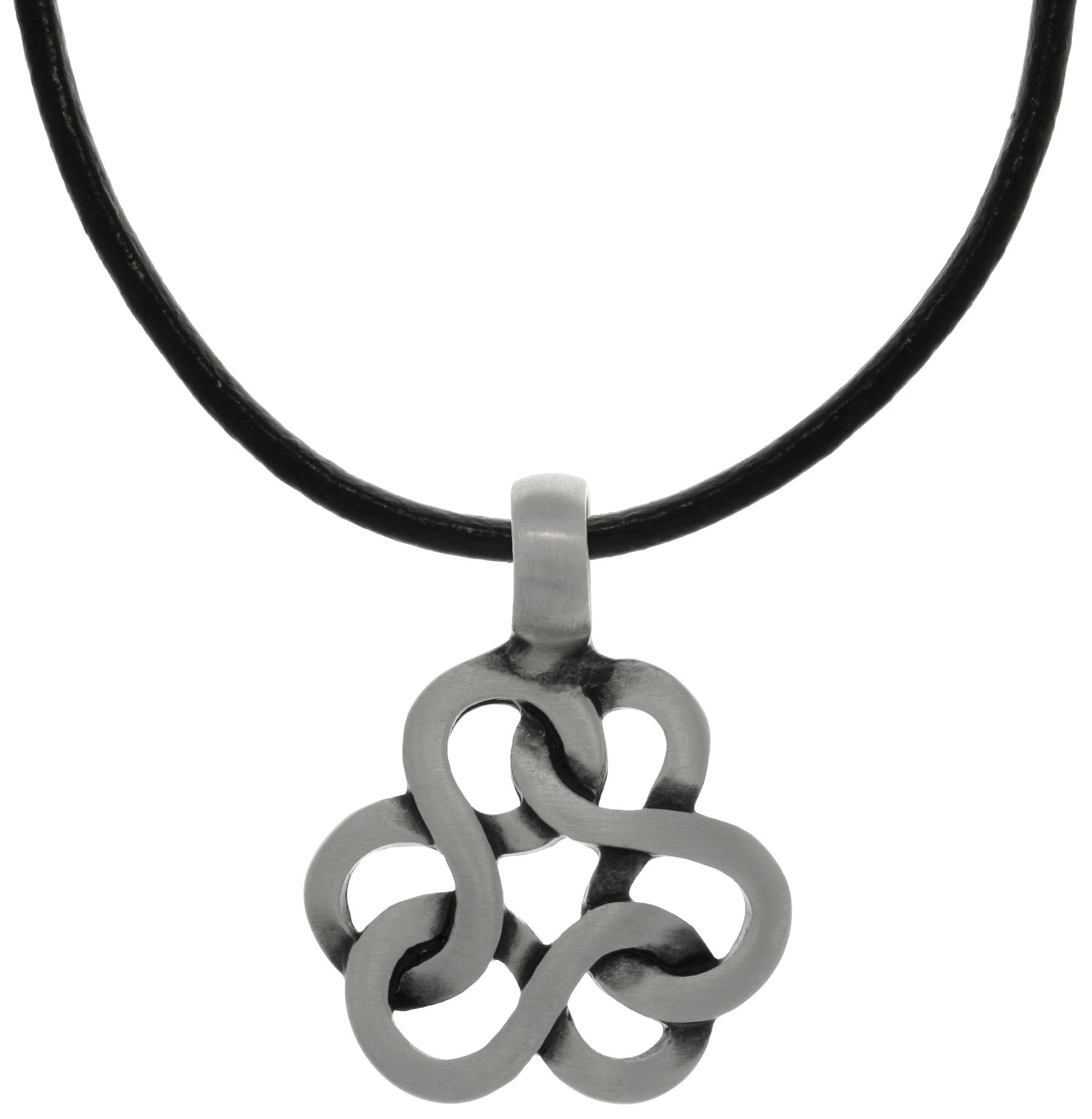 Jewelry Trends Pewter Celtic Infinity Knot Trinity Pendant on Black Leather Necklace
