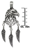 Jewelry Trends Pewter American Eagle Mandala Feather Southwest Pendant Necklace 18" Leather Cord