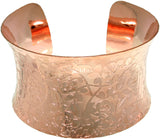 Cuff Bracelet - Wide Coppertone Steel Flared Bangle Floral Etched Bracelet