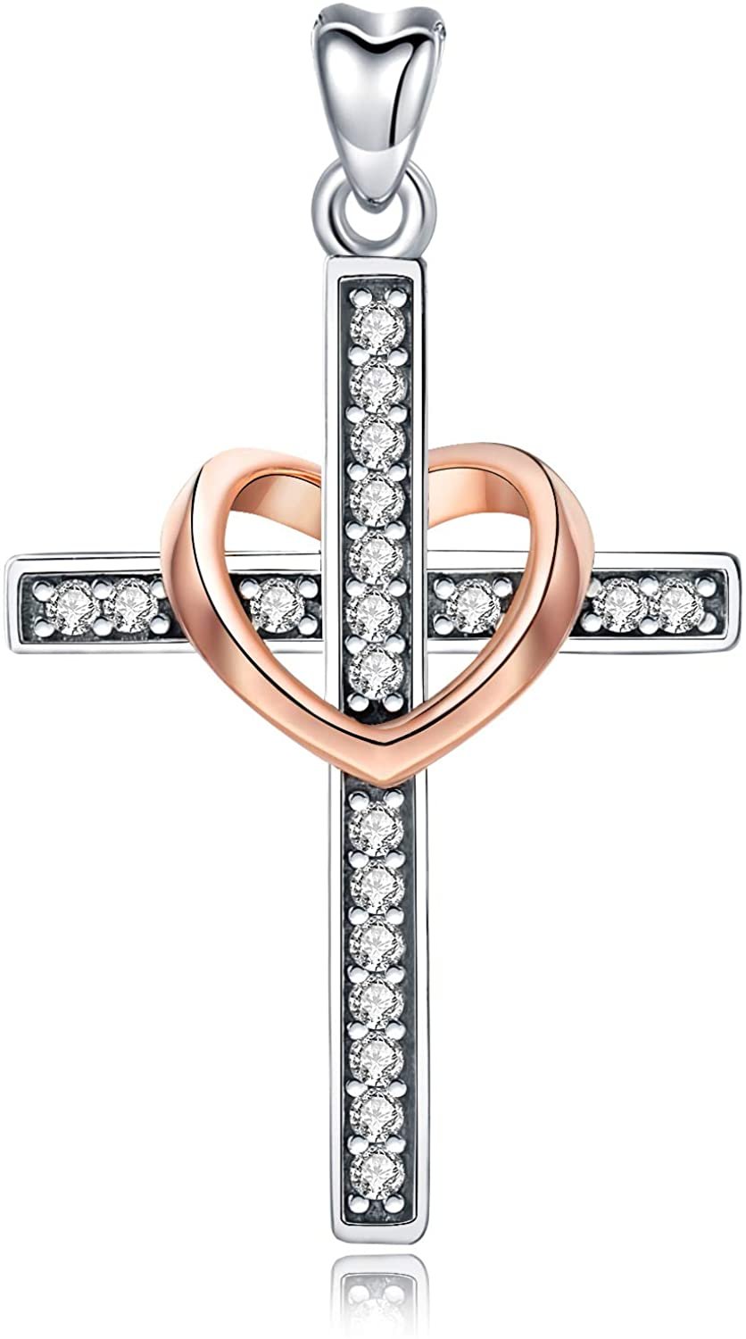 Jewelry Trends CZ Cross with Heart Sterling Silver Pendant Necklace 18"