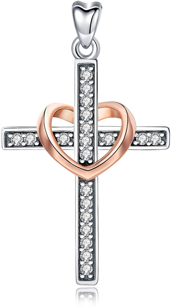 Jewelry Trends CZ Cross with Heart Sterling Silver Pendant Necklace 18"