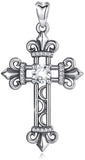 Jewelry Trends Fleur De Lis Cross with CZ Sterling Silver Pendant Necklace 18"